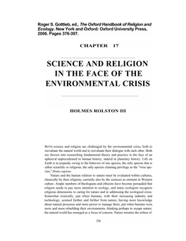 Science and Religion in the Face of the Environmental Crisis