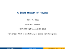 A Short History of Physics (Pdf)