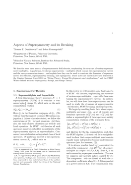 Aspects of Supersymmetry and Its Breaking