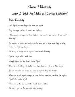 Chapter 7 Electricity Lesson 2 What Are Static and Current Electricity?