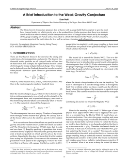 A Brief Introduction to the Weak Gravity Conjecture Eran Palti Department of Physics, Ben-Gurion University of the Negev, Beer-Sheva 84105, Israel