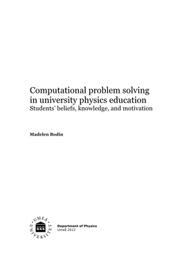 Computational Problem Solving in University Physics Education Students’ Beliefs, Knowledge, and Motivation