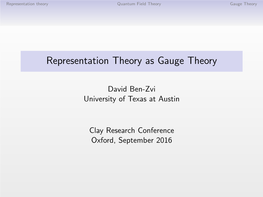Representation Theory As Gauge Theory