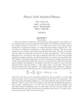 Physics 115A: Statistical Physics