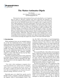 The Matter-Antimatter Dipole Ray Fleming 101 E State St