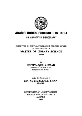 Arabic Books Published in India an Annotated Bibliography