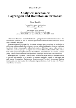 Analytical Mechanics: Lagrangian and Hamiltonian Formalism