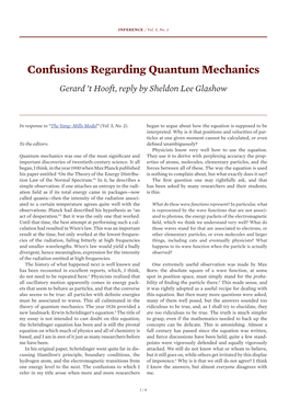 Confusions Regarding Quantum Mechanics Gerard ’T Hooft, Reply by Sheldon Lee Glashow