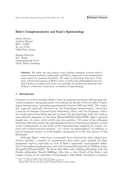 Bohr's Complementarity and Kant's Epistemology