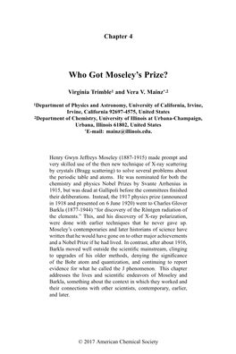 Who Got Moseley's Prize?