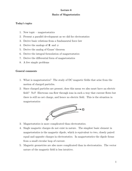 Lecture 6 Basics of Magnetostatics