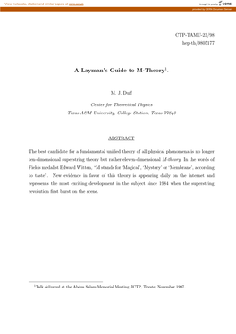 A Layman's Guide to M-Theory1
