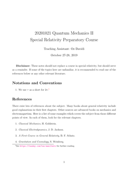 20201021 Quantum Mechanics II Special Relativity Preparatory Course