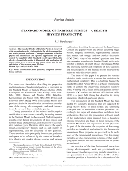 Review Article STANDARD MODEL of PARTICLE PHYSICS—A