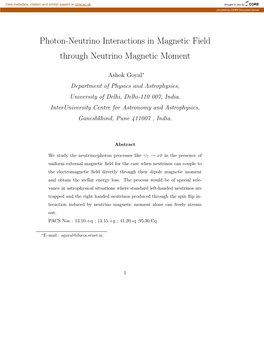 Photon-Neutrino Interactions in Magnetic Field Through Neutrino Magnetic Moment