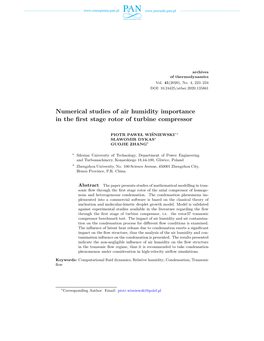 Numerical Studies of Air Humidity Importance in the First Stage Rotor of Turbine Compressor