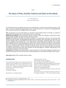 The Ideas of Plato, Aristotle, Plutarch and Galen on the Elderly