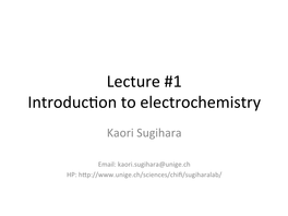 Lecture #1 Introducton to Electrochemistry