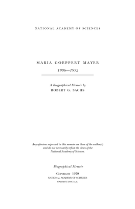 MARIA GOEPPERT MAYER June 28,1906-February 20,1972