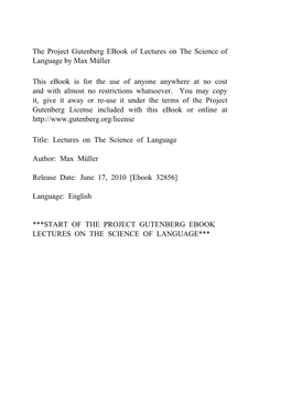 Lectures on the Science of Language by Max Müller