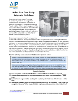 Nobel Prize Case Study: Satyendra Nath Bose