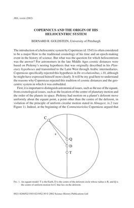 Copernicus and the Origin of His Heliocentric System