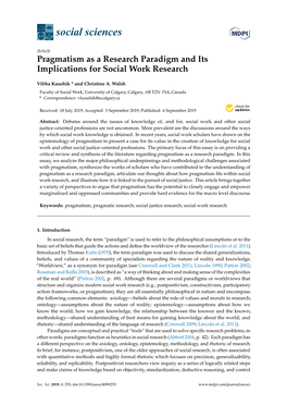 Pragmatism As a Research Paradigm and Its Implications for Social Work Research