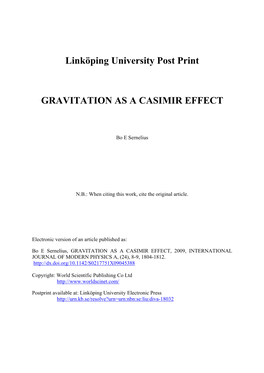 Gravitation As a Casimir Effect