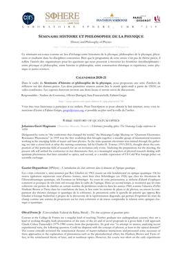 Seminaire Histoire Et Philosophie De La Physique 2020-21, UMR7219