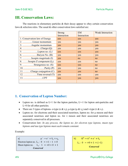 III. Conservation Laws