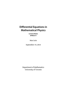 Differential Equations in Mathematical Physics