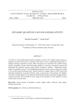 Dynamic Quantum Vacuum and Relativity