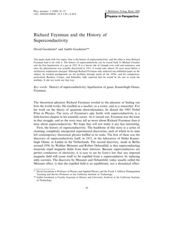 Richard Feynman and the History of Superconductivity