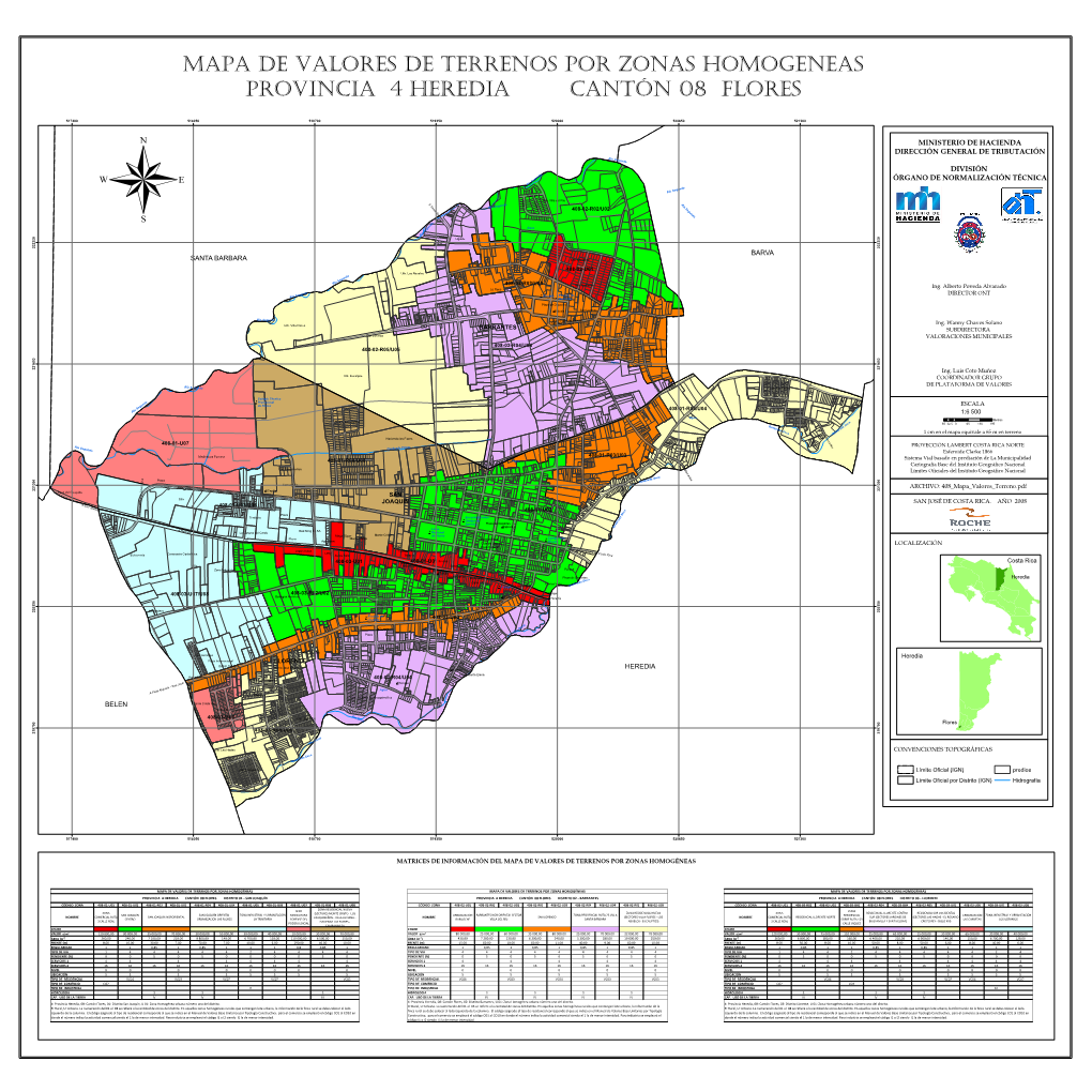 Mapa De Valores De Terrenos Por Zonas Homogeneas Provincia Heredia