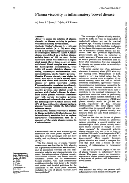 Plasma Viscosity in Inflammatory Bowel Disease