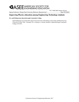 Improving Physics Education Among Engineering Technology Students