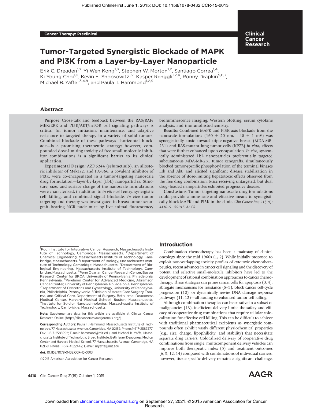 Tumor Targeted Synergistic Blockade Of MAPK And PI3K From A Layer By