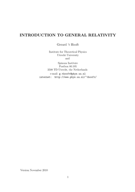 Introduction to General Relativity