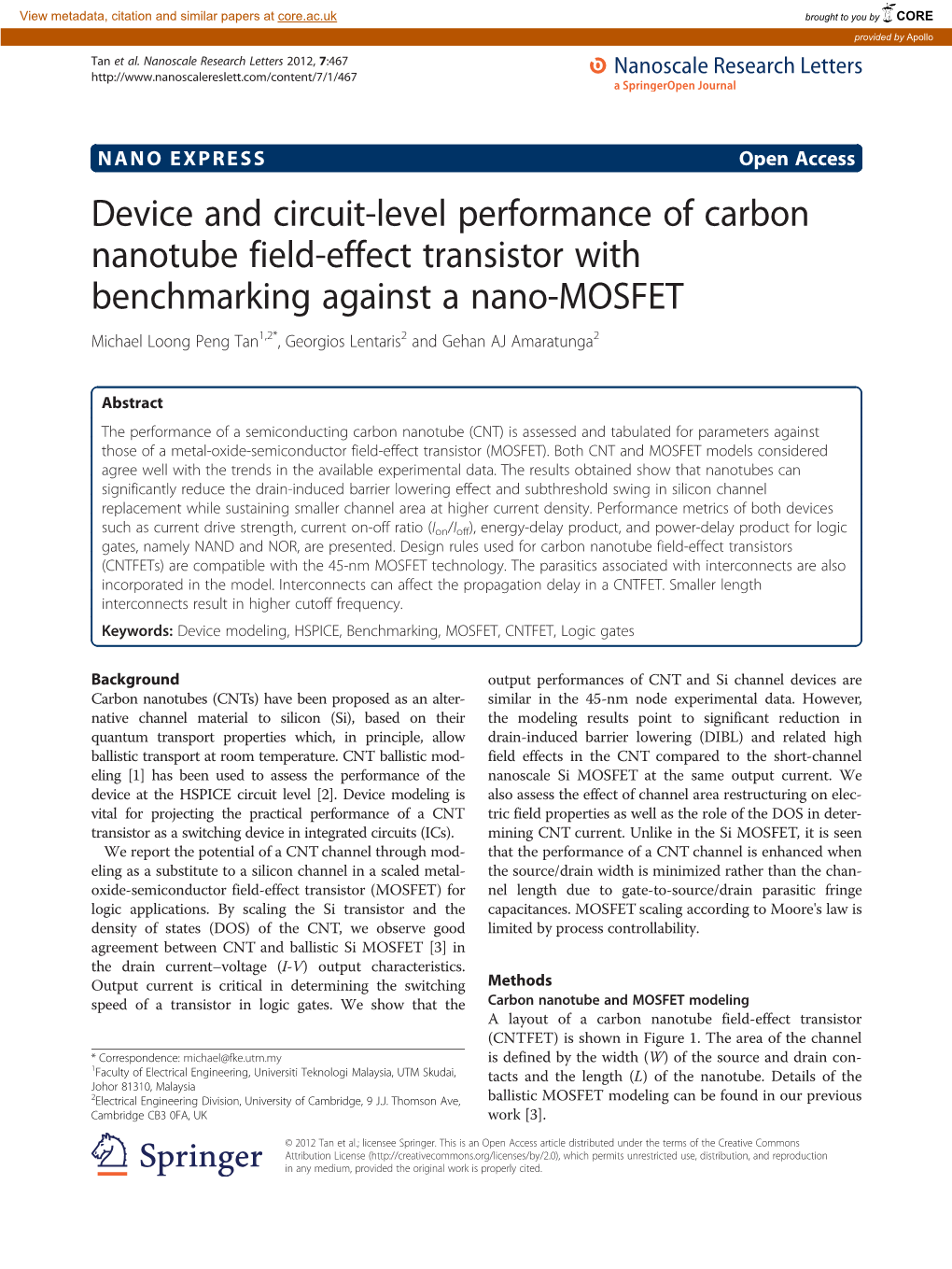 Device And Circuit Level Performance Of Carbon Nanotube Field Effect