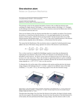 One-Electron Atom Notes on Quantum Mechanics