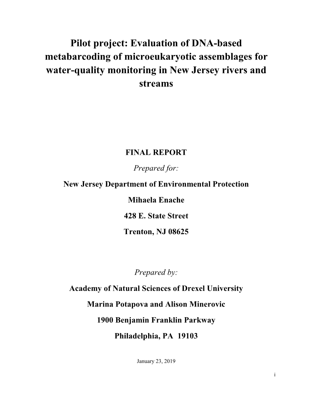 Pilot Project Evaluation Of Dna Based Metabarcoding Of Microeukaryotic