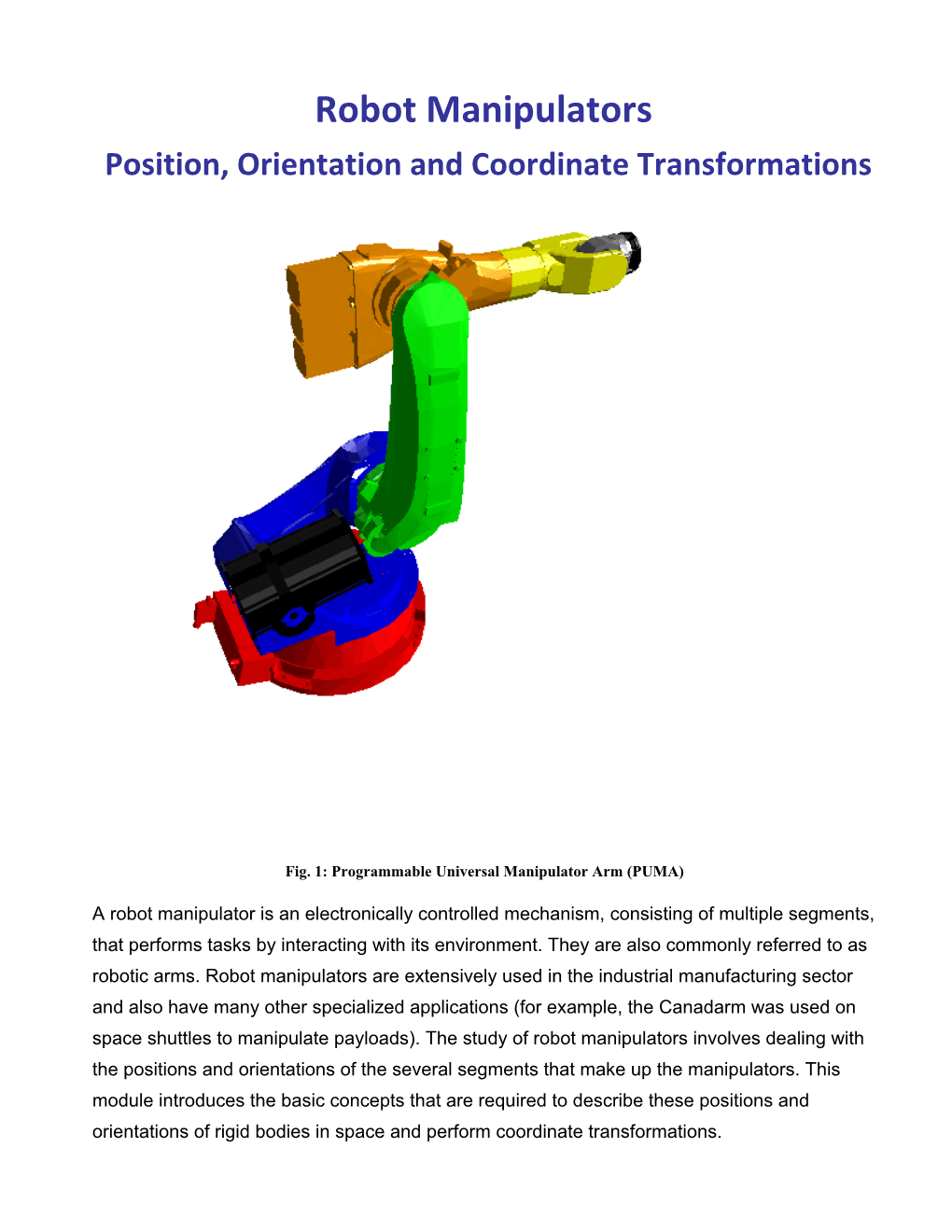 Robot Manipulators Position Orientation And Coordinate Transformations