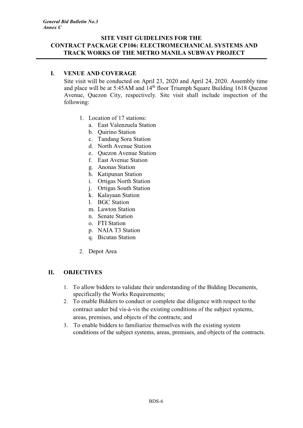 Site Visit Guidelines For The Contract Package Cp106 Electromechanical