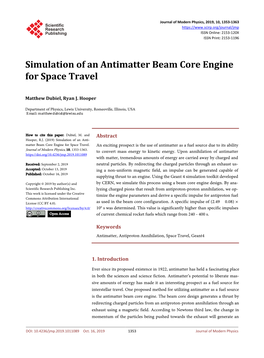 Simulation of an Antimatter Beam Core Engine for Space Travel