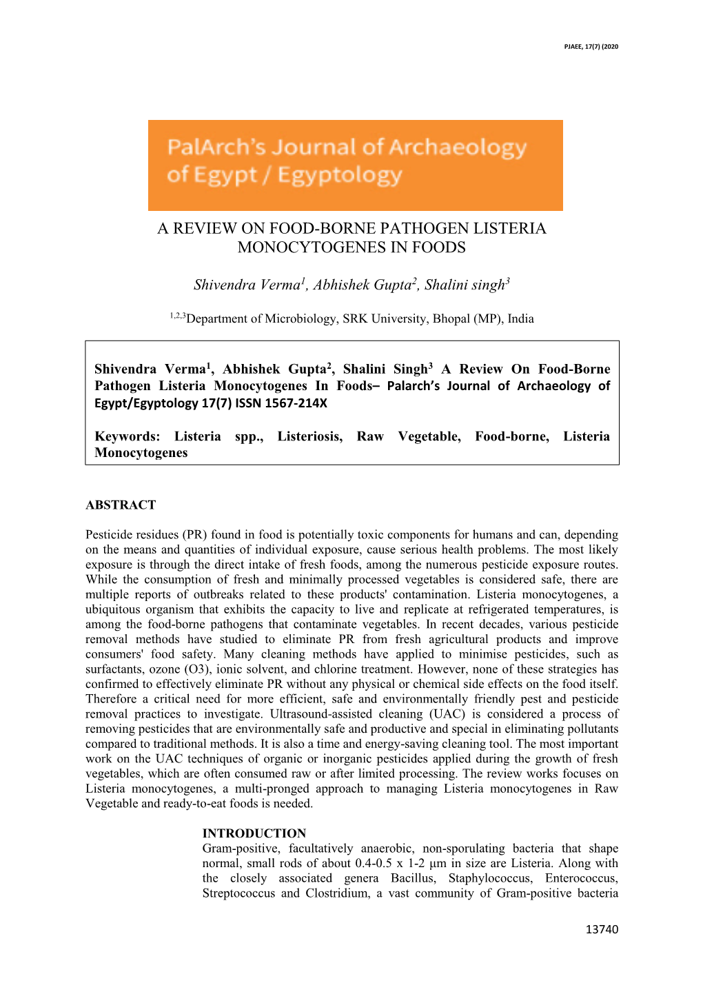 A Review On Food Borne Pathogen Listeria Monocytogenes In Foods Docslib