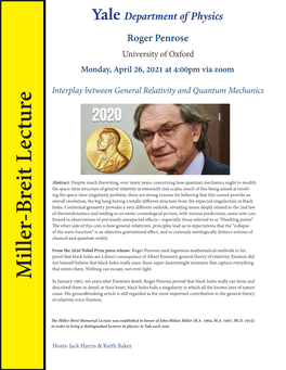 Roger Penrose University of Oxford Monday, April 26, 2021 at 4:00Pm Via Zoom