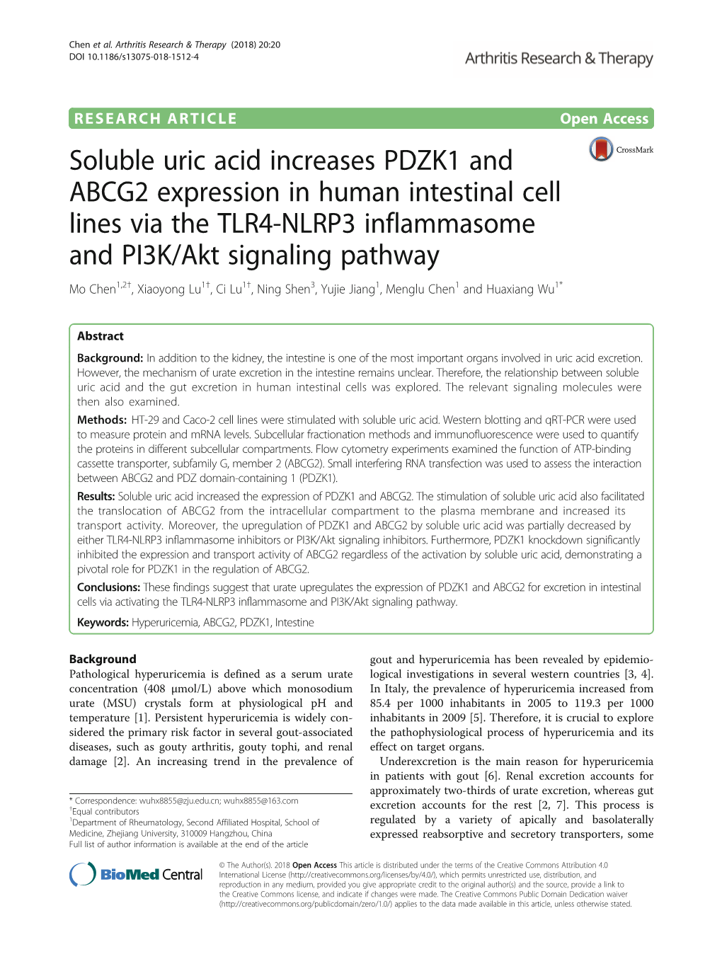 Soluble Uric Acid Increases PDZK1 And ABCG2 Expression In Human DocsLib