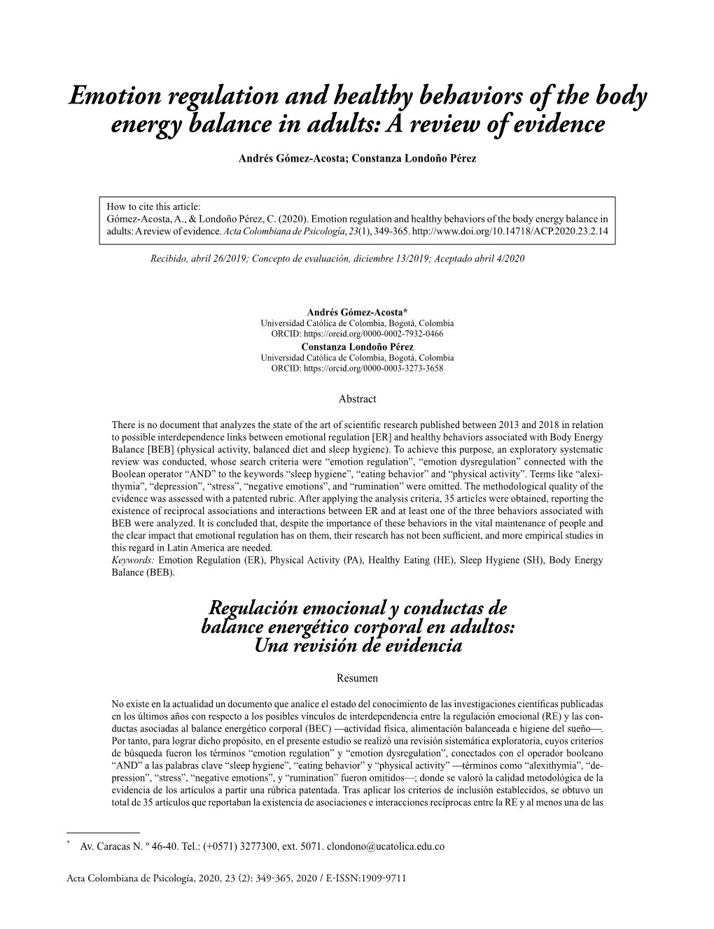 Emotion Regulation And Healthy Behaviors Of The Body Energy Balance In