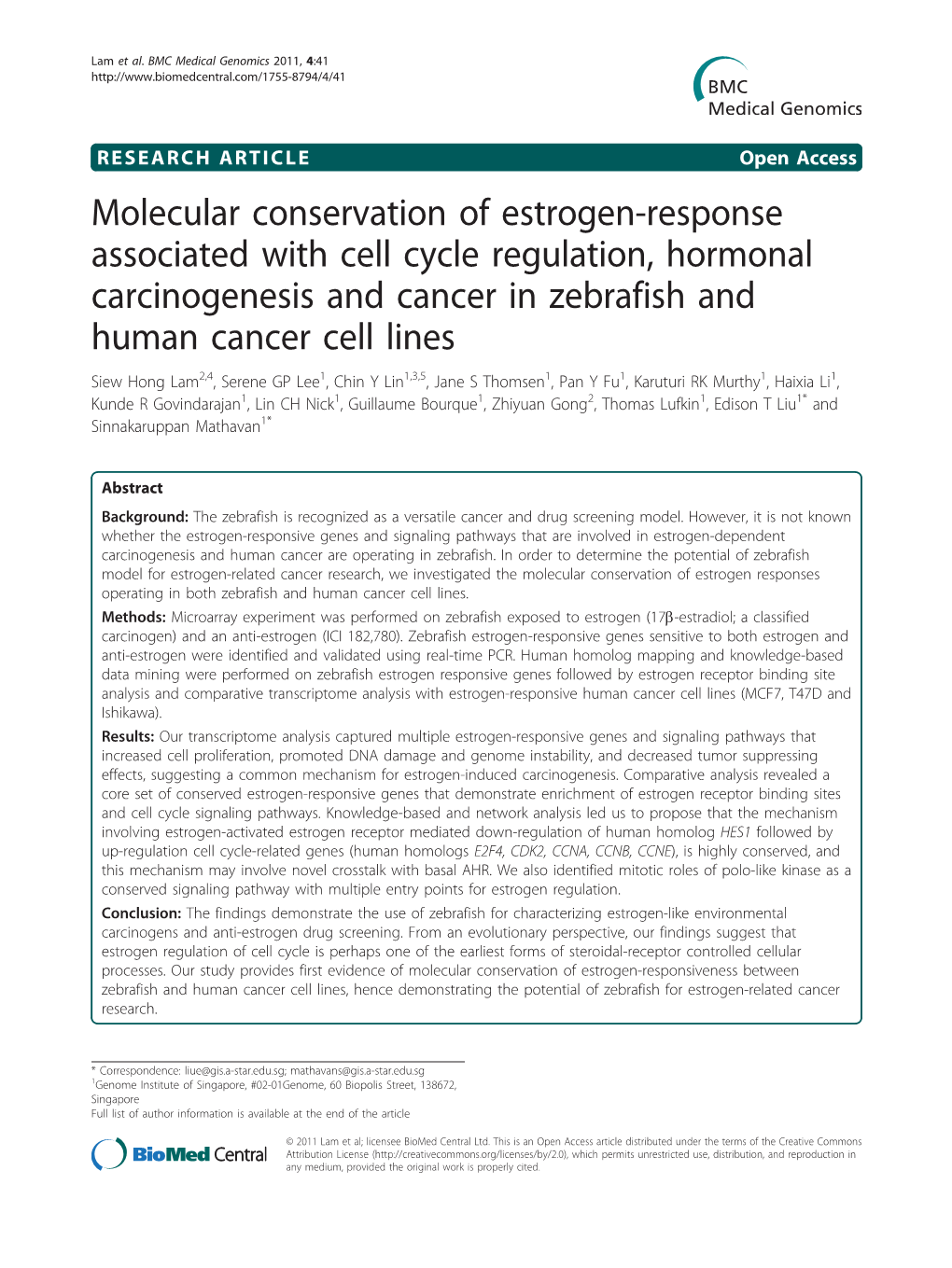 Molecular Conservation Of Estrogen Response Associated With Cell Cycle