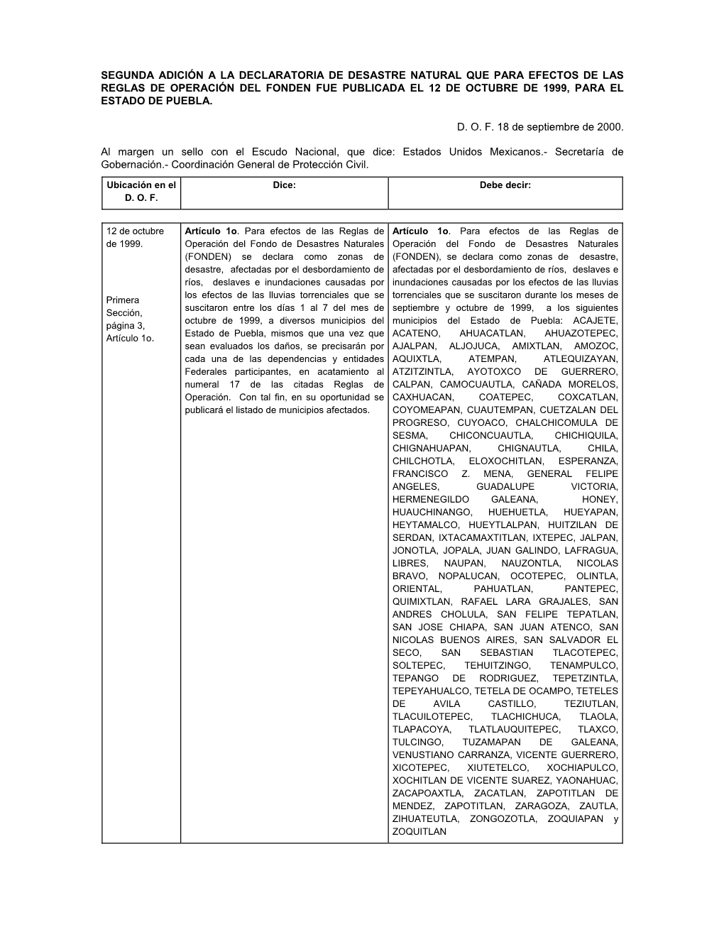 Segunda Adici N A La Declaratoria De Desastre Natural Que Para Efectos